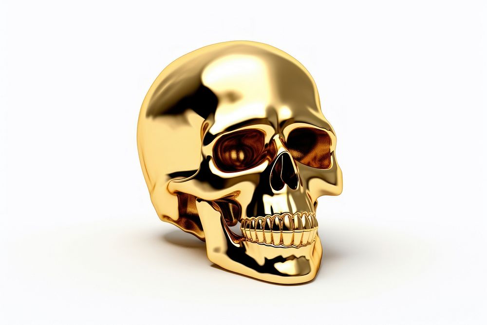 Skull gold material white background clothing jewelry.