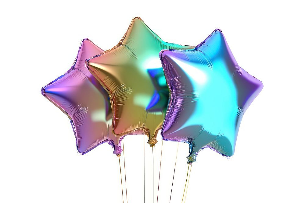 Star balloons iridescent white background celebration anniversary.