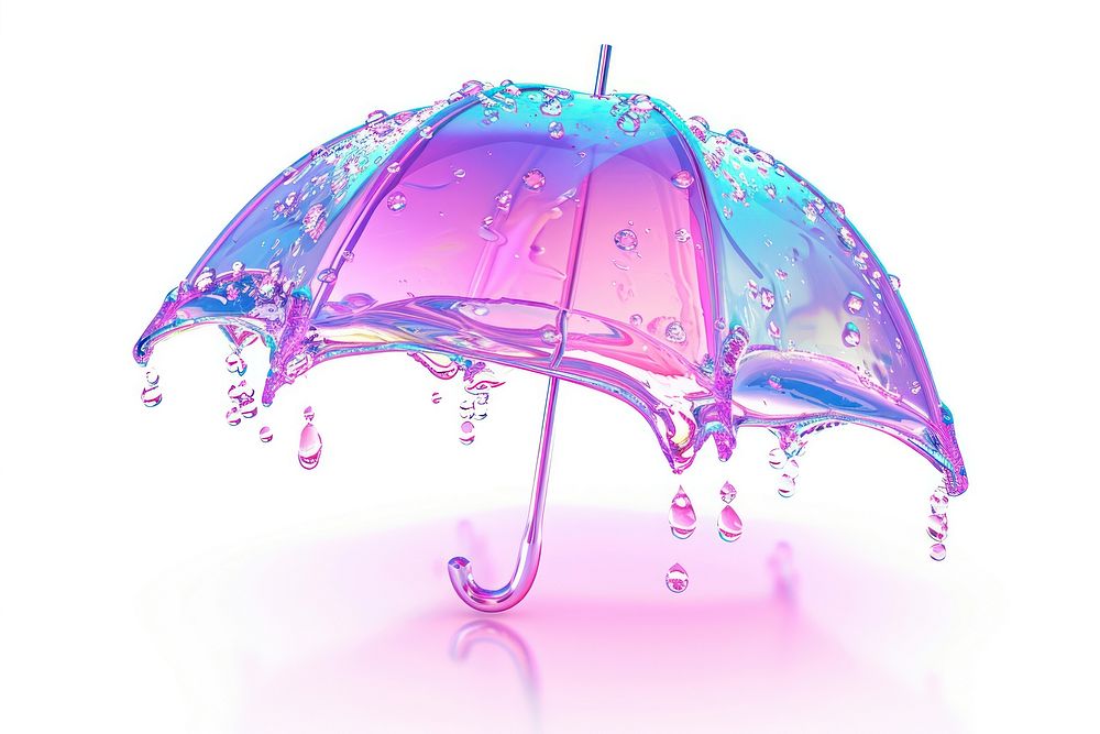 Rain icon iridescent umbrella white background transparent.