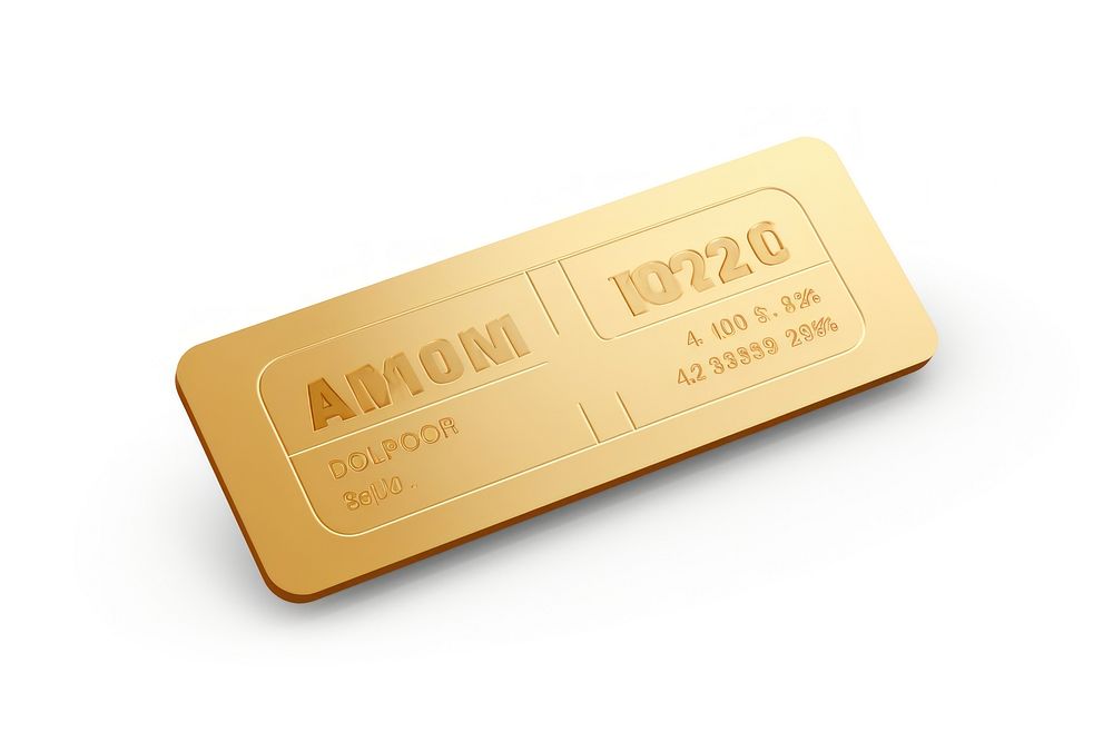 Ticket gold text white background.