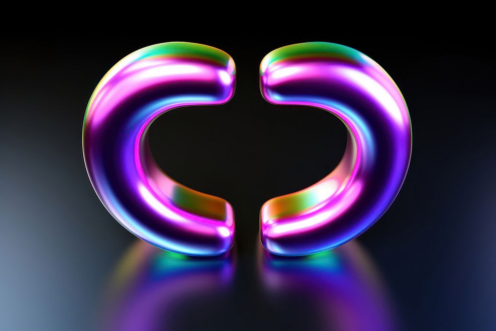 U shaped magnet icon iridescent purple light neon.