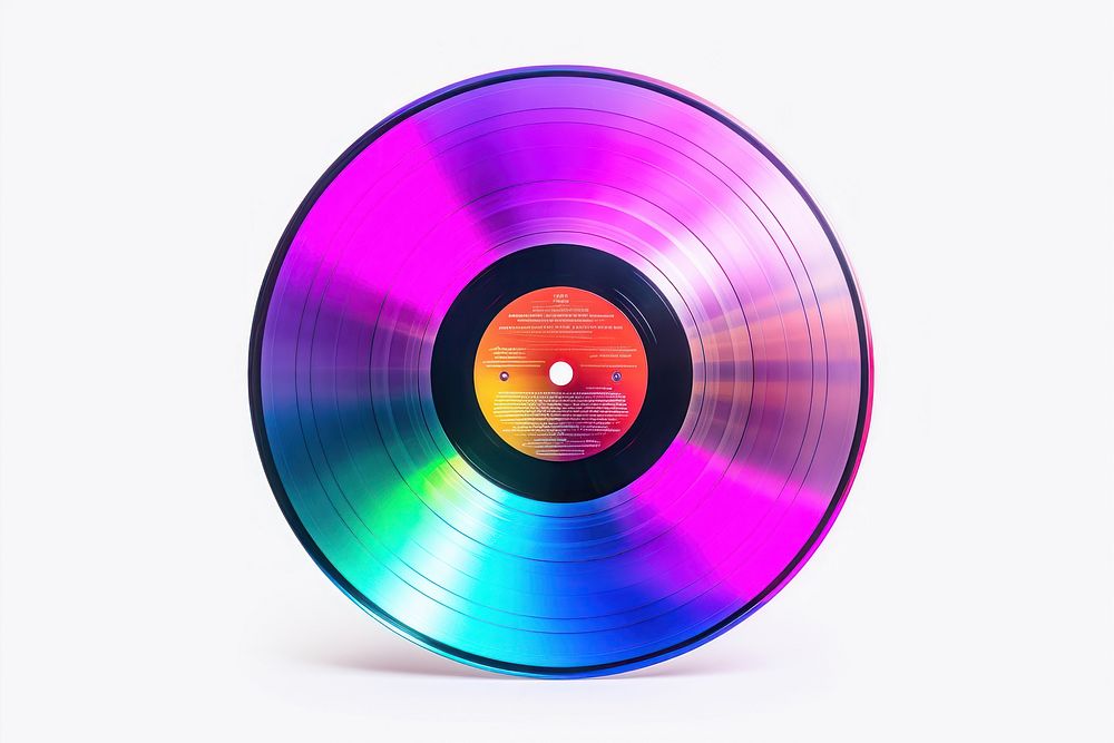 Vinyl record icon iridescent purple white background technology.