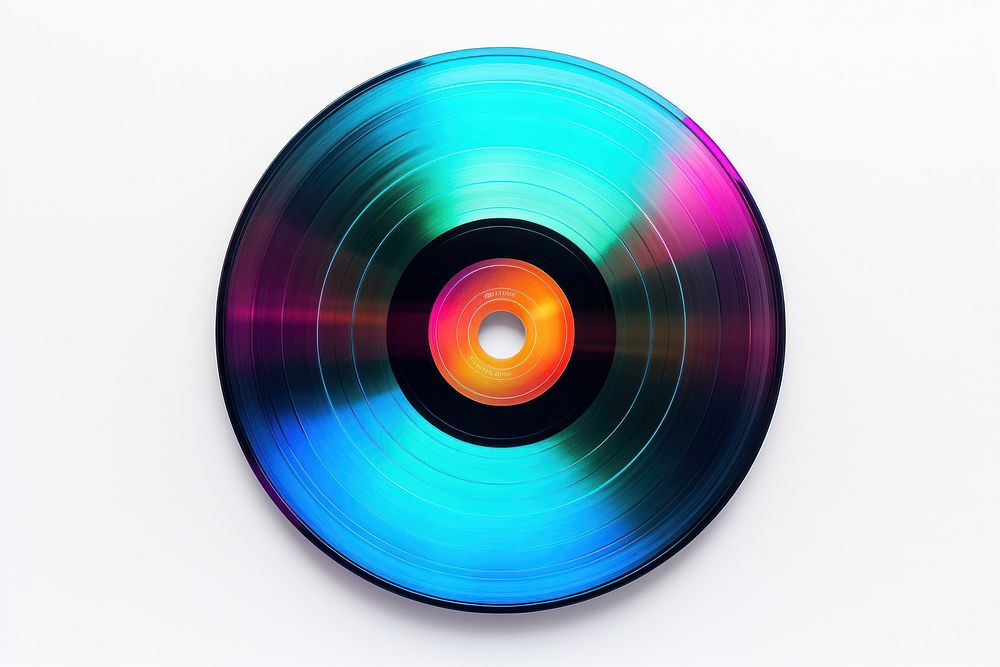 Vinyl record icon iridescent white background technology turntable.
