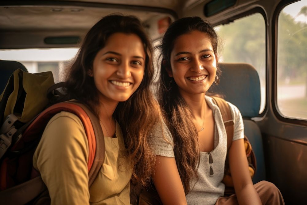 South Asian young women smiling travel smile.