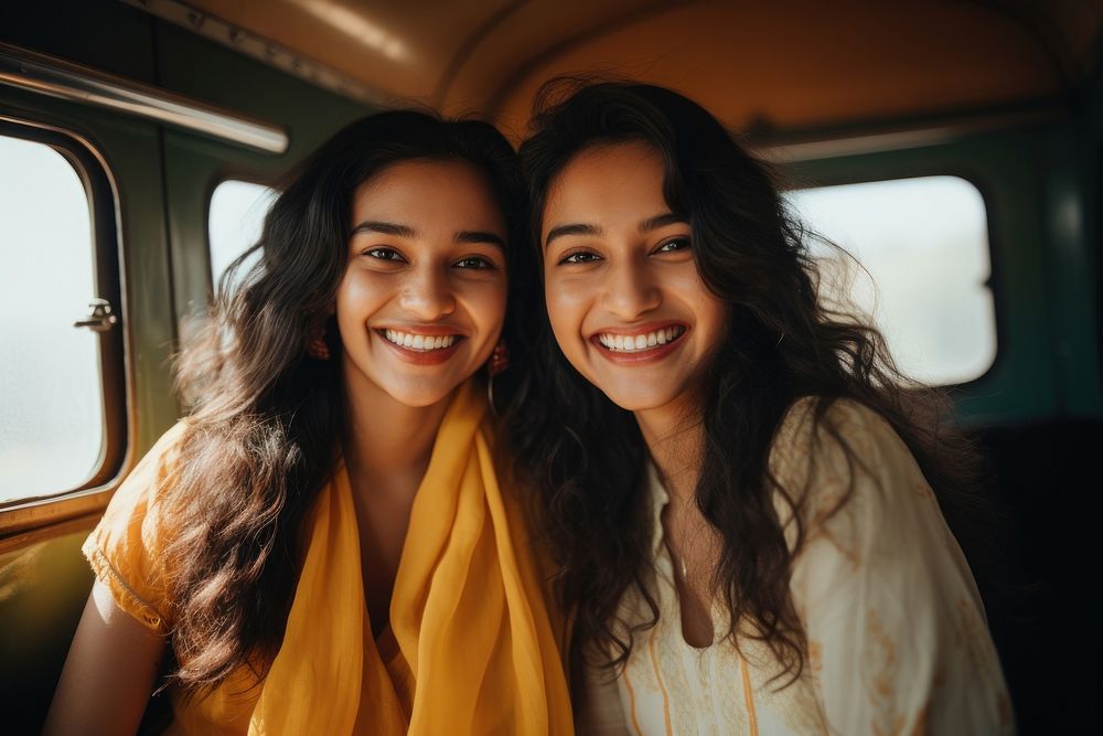 South Asian young women laughing portrait smiling.