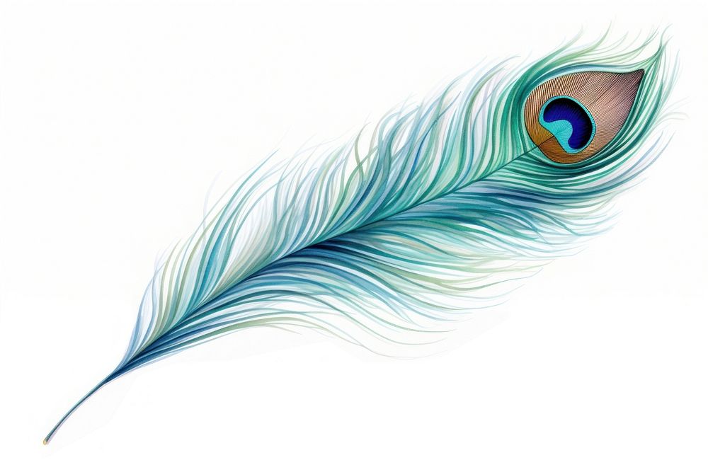 A peacock feather pattern animal white background. AI generated Image by rawpixel.