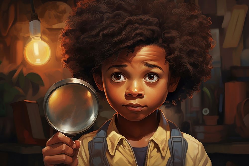 Black child educational curious portrait.