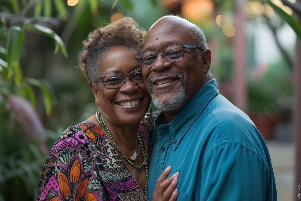 Black couple celebrating loving portrait.