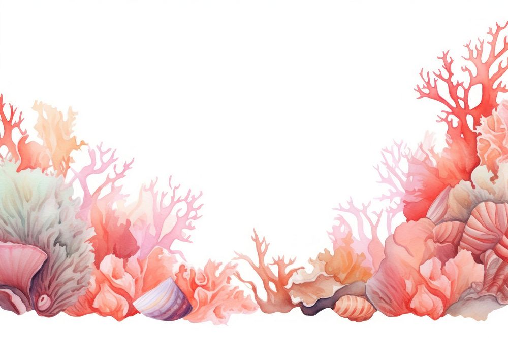Coral watercolor border nature outdoors painting.