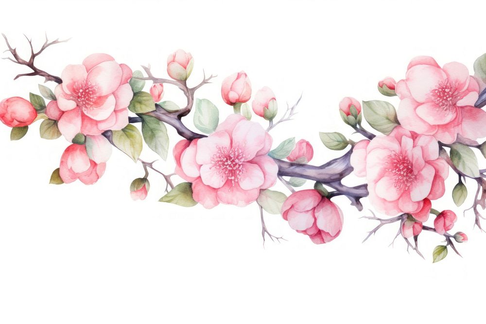 Camellia flowers watercolor border blossom pattern nature.