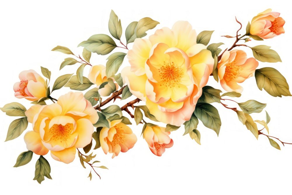 Camellia flowers watercolor border painting pattern nature.