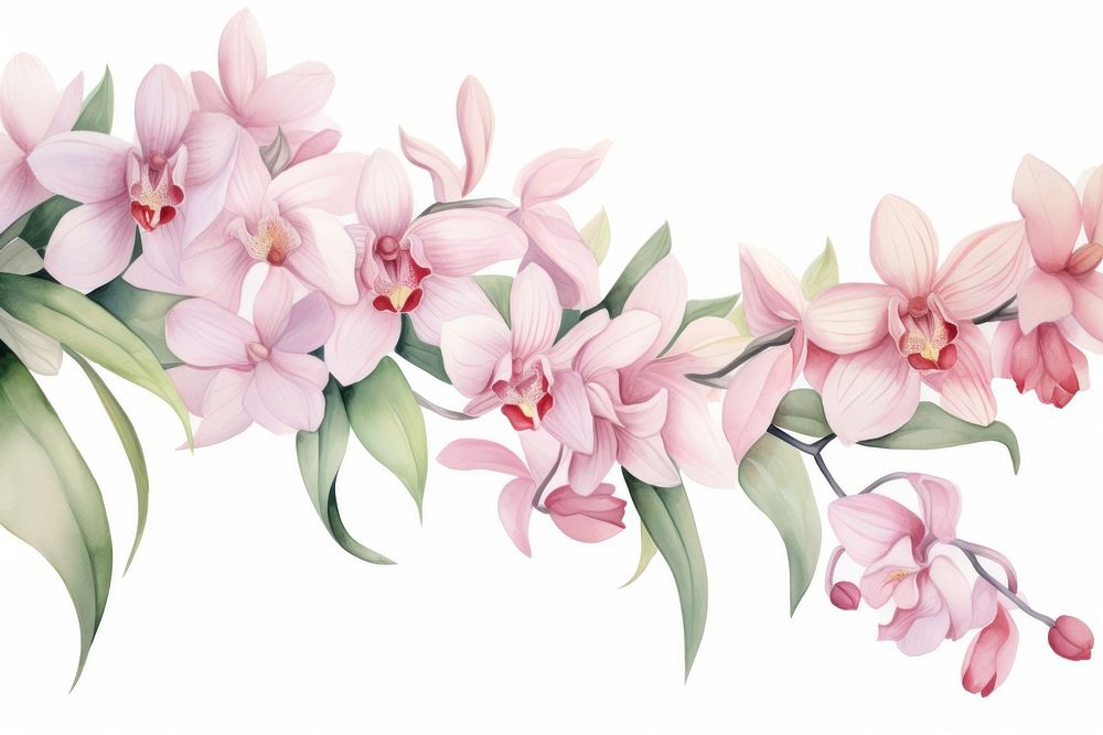 Cymbidium orchid watercolor border blossom flower nature.