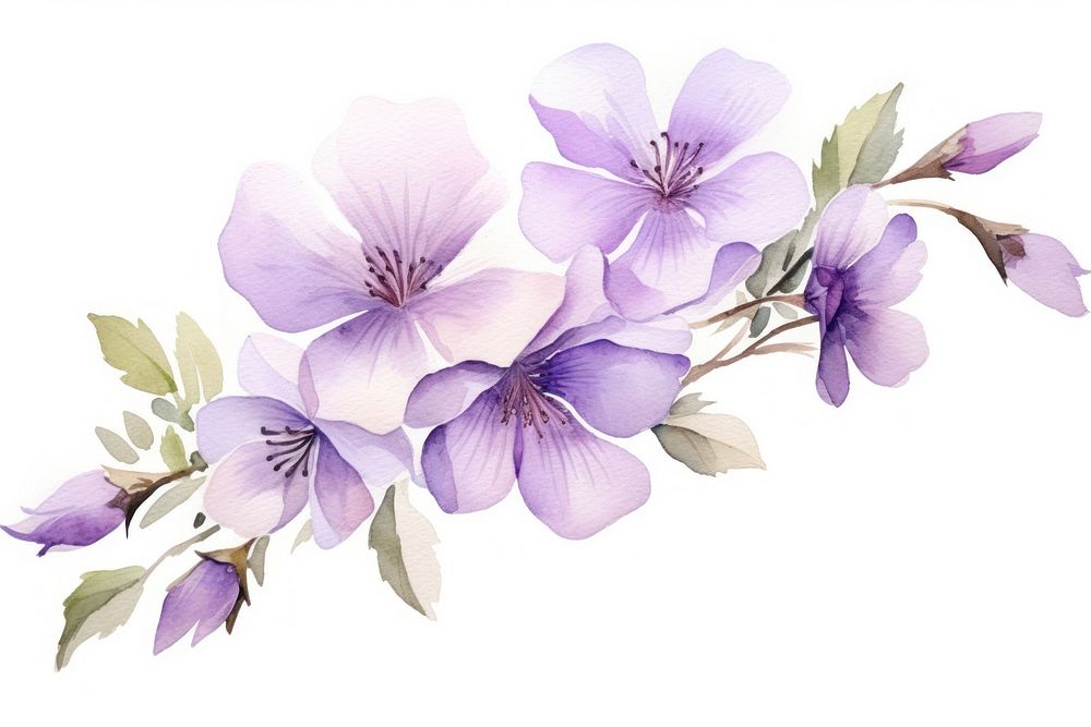 Aesthetic purple flower watercolor blossom nature petal.