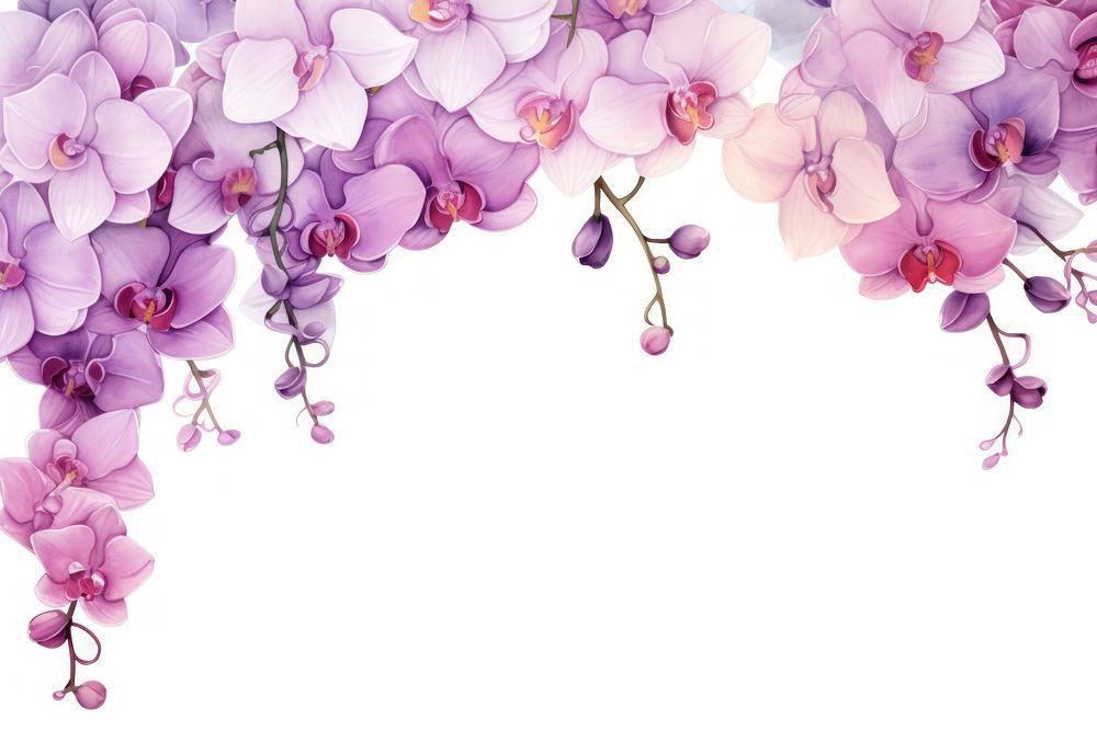 Beautiful orchid watercolor border blossom flower nature.