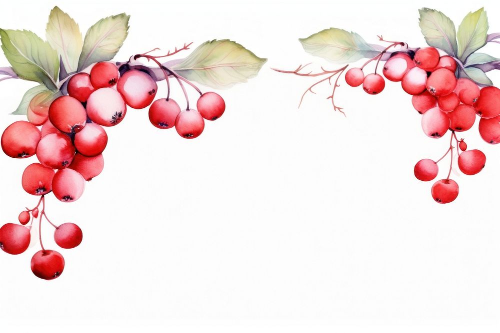 Berry watercolor border cherry grapes fruit.