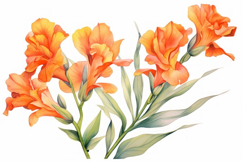 Orange canna flowers watercolor gladiolus nature petal.