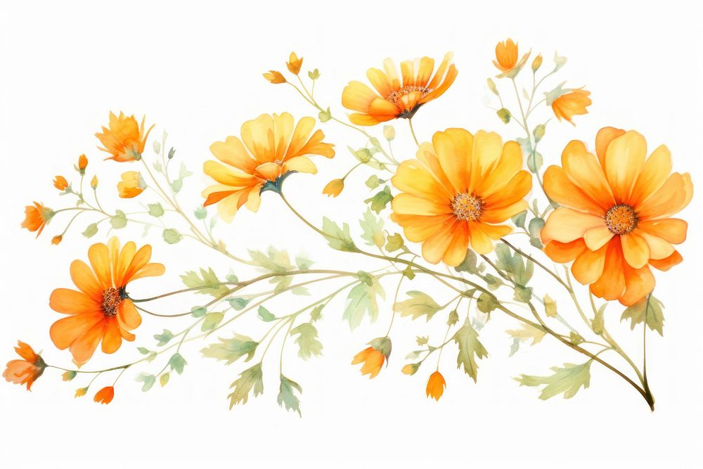 Orange daisy flower watercolor painting pattern nature.