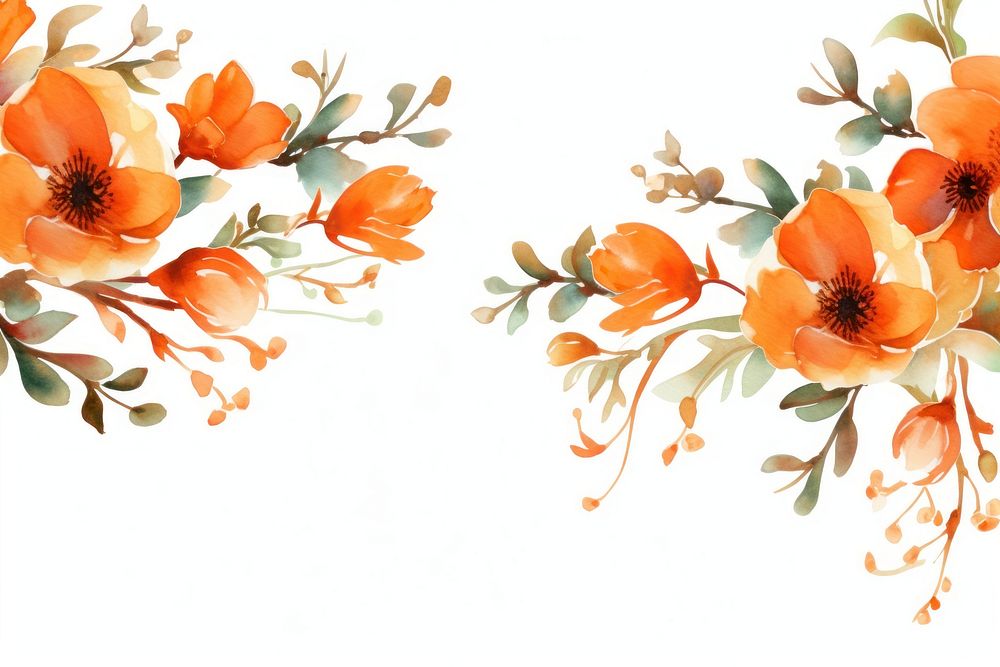 Orange flower watercolor border painting pattern plant.