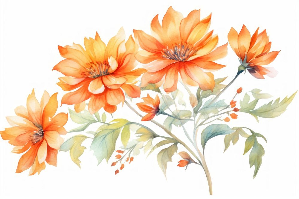 Orange garbera flowera watercolor painting pattern dahlia.