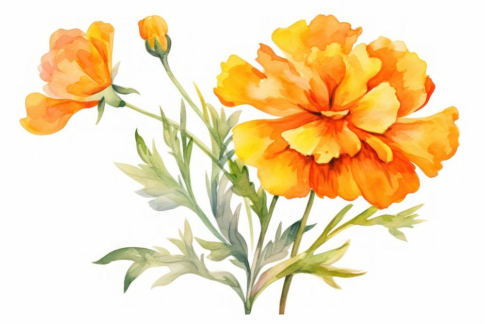 Marigold flower watercolor marigold nature petal.