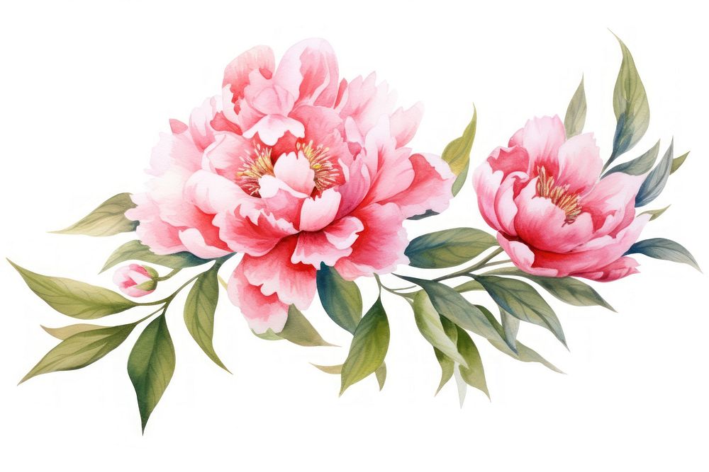 Peony flower watercolor border blossom nature plant.