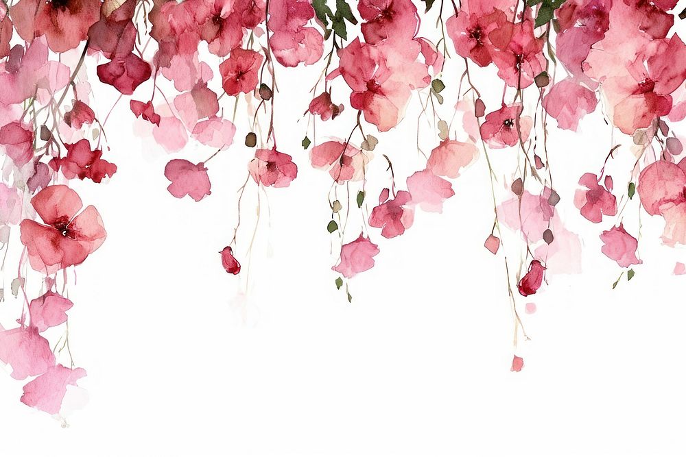 Pink flower watercolor border outdoors blossom hanging.