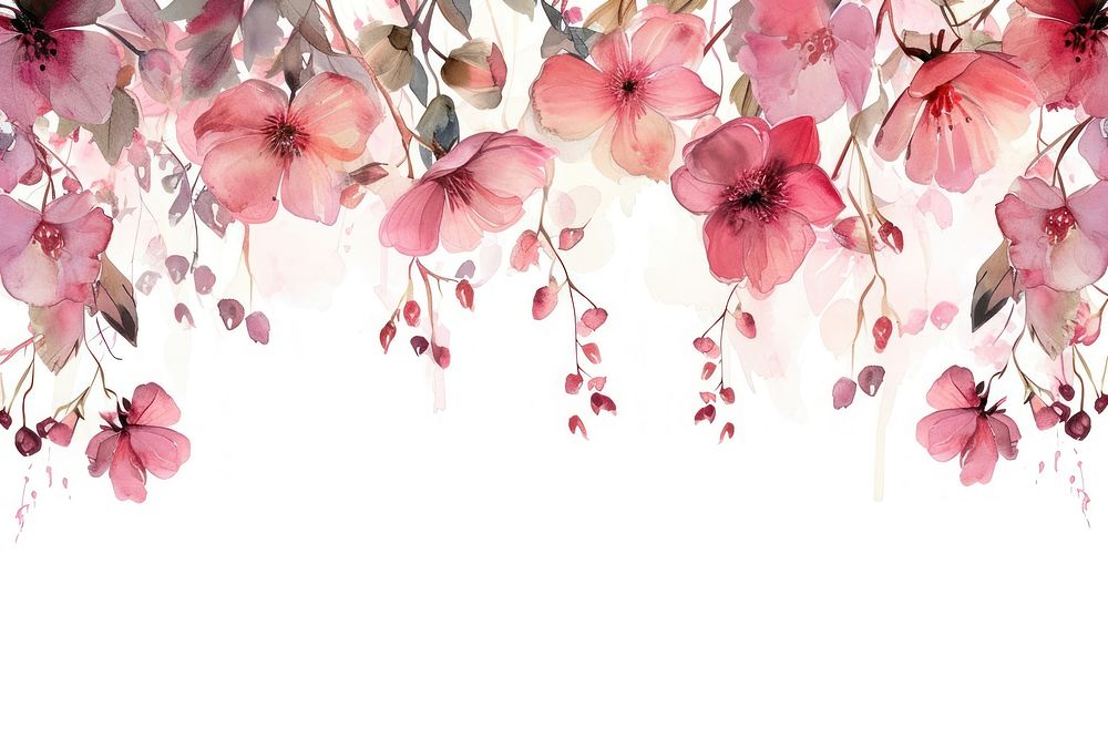 Pink flower watercolor border nature blossom hanging.