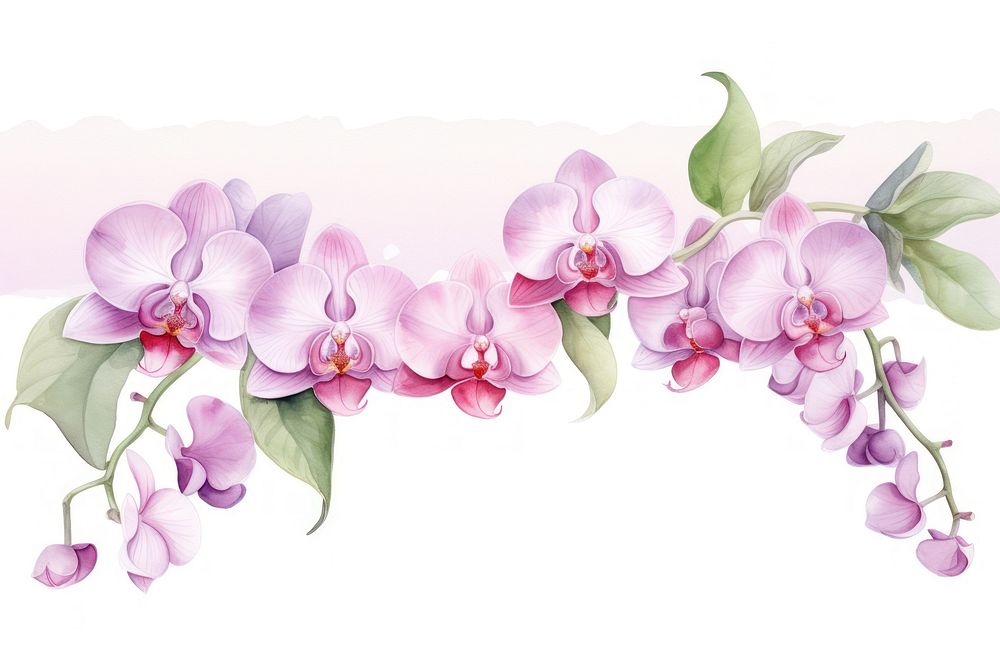 Pink orchid watercolor border flower nature plant.