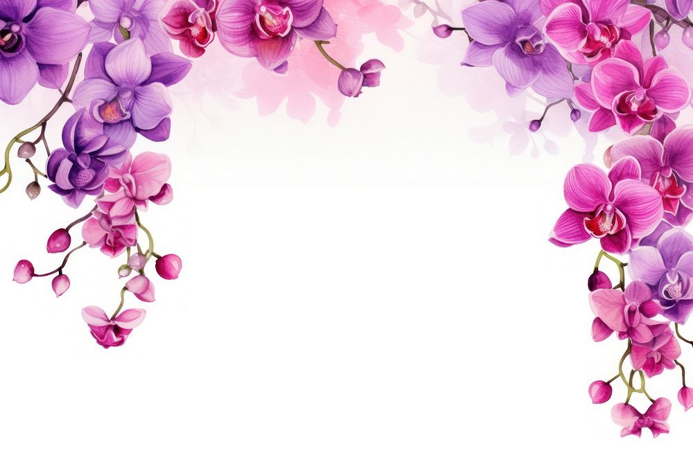 Purple orchid watercolor border blossom flower nature.
