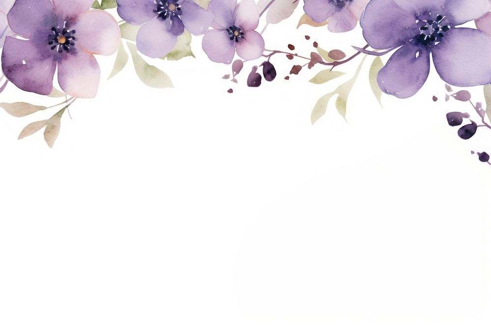 Purple flower watercolor border pattern nature petal.