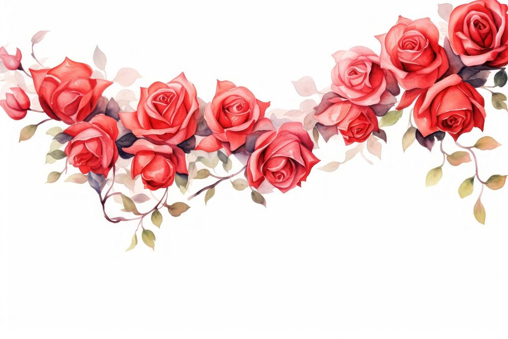 Red roses flower watercolor pattern nature plant.