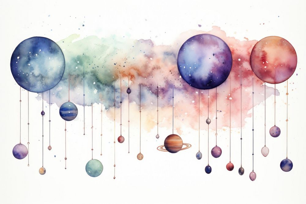 Universe watercolor border space painting balloon.