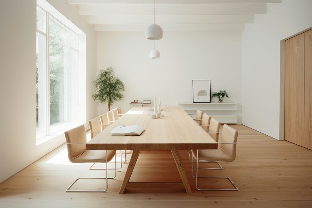 Meeting room furniture wood architecture. AI generated Image by rawpixel.
