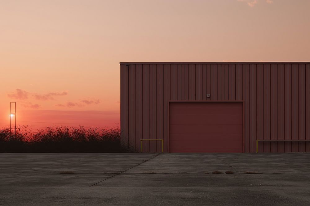 Warehouse gate outdoors sunset sky. AI generated Image by rawpixel.