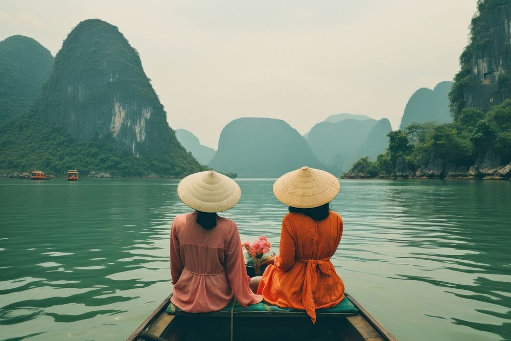  Vietnamese women boat outdoors vacation. AI generated Image by rawpixel.