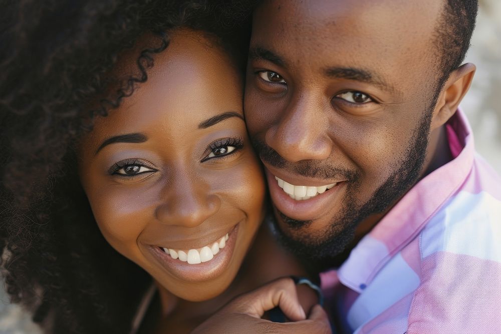 Black couple portrait adult smile.