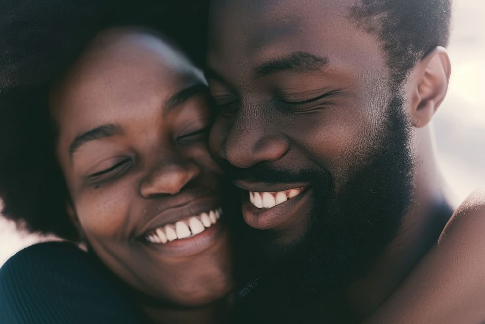 Black couple laughing portrait adult.