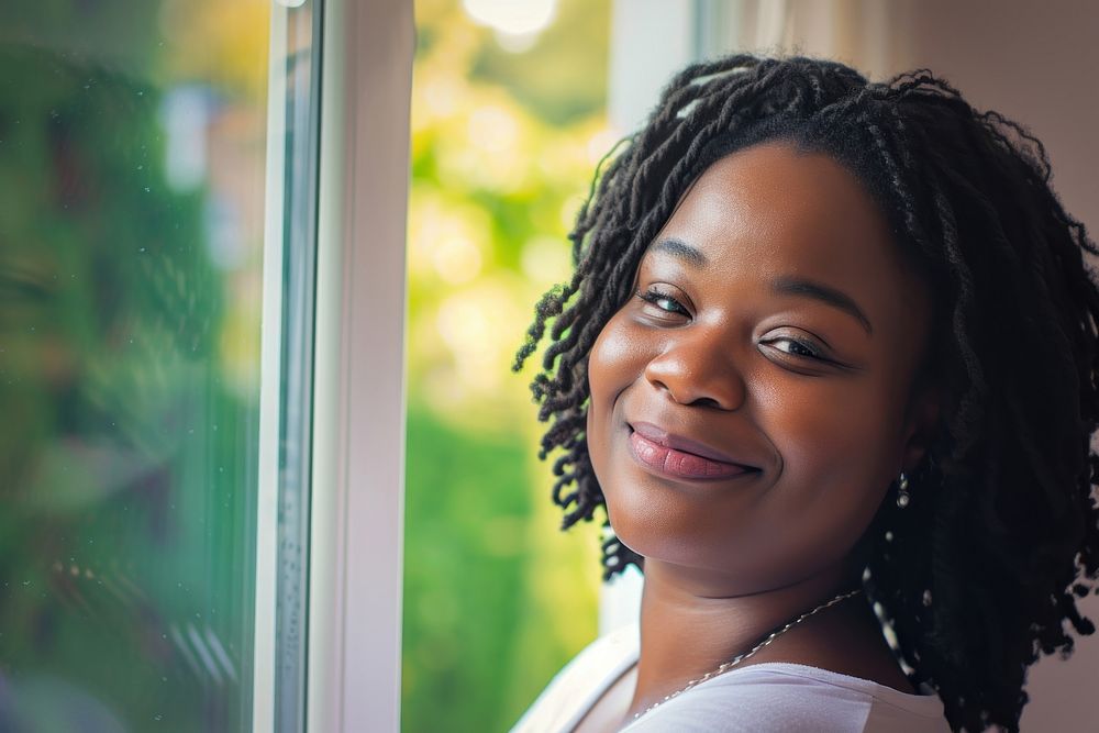 Black woman smile portrait looking.