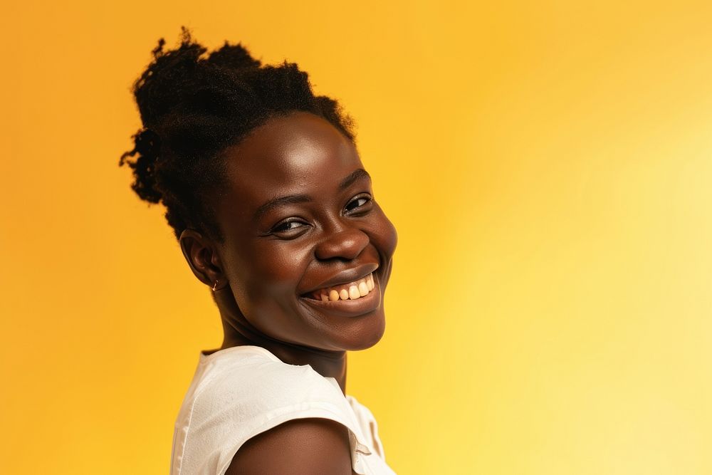 Black woman portrait smile happy.