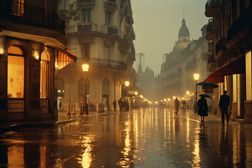 Spain rain outdoors street. 