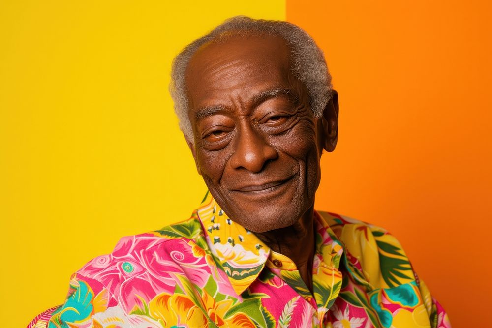 Cool old black man with fashionable clothing style full body on colored background portrait adult photography.