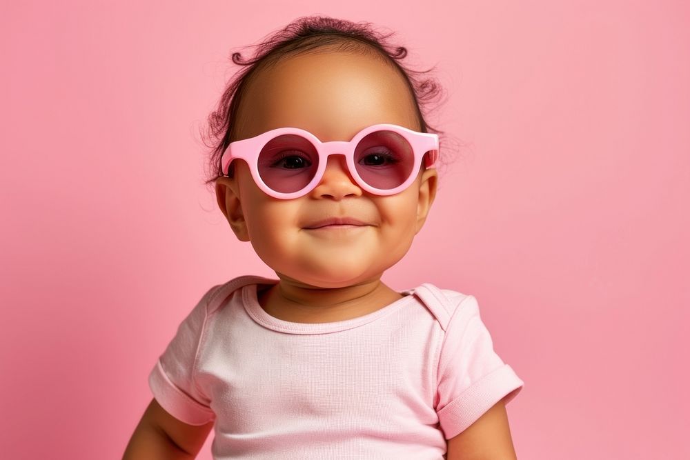 Cool baby black girl with fashionable clothing style full body on colored background sunglasses portrait cool.