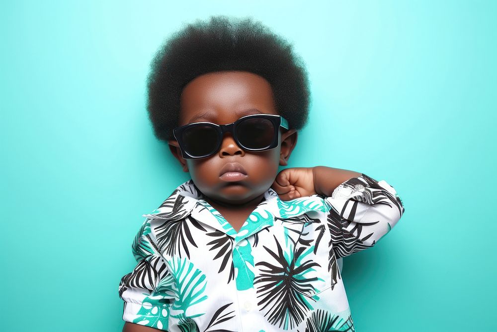 Cool baby black girl with fashionable clothing style full body on colored background sunglasses portrait cool.