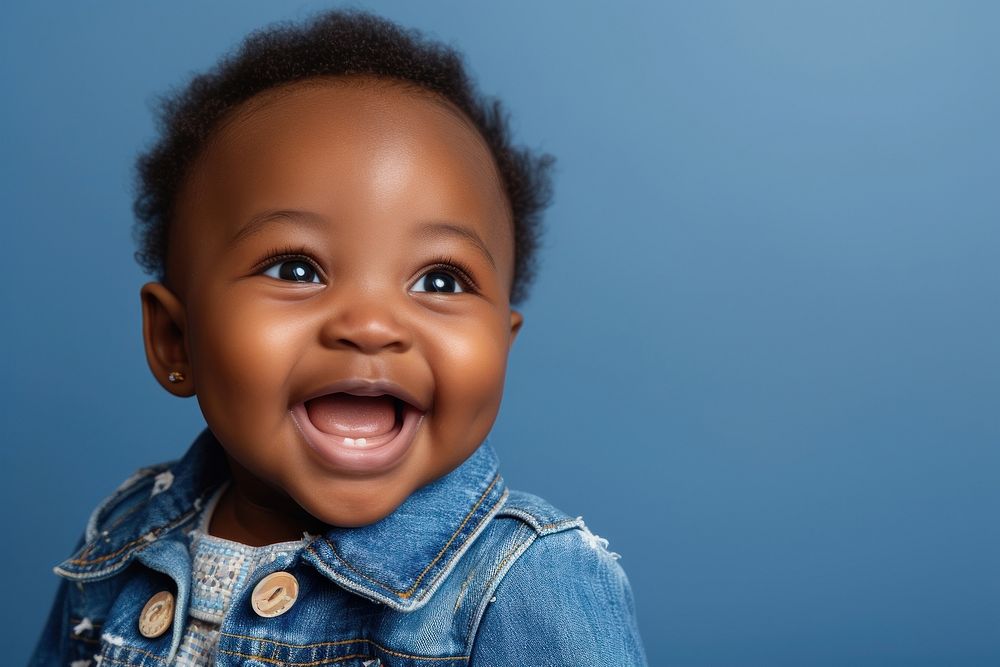 Cool baby black girl with fashionable clothing style full body on colored background smile fun perfection.