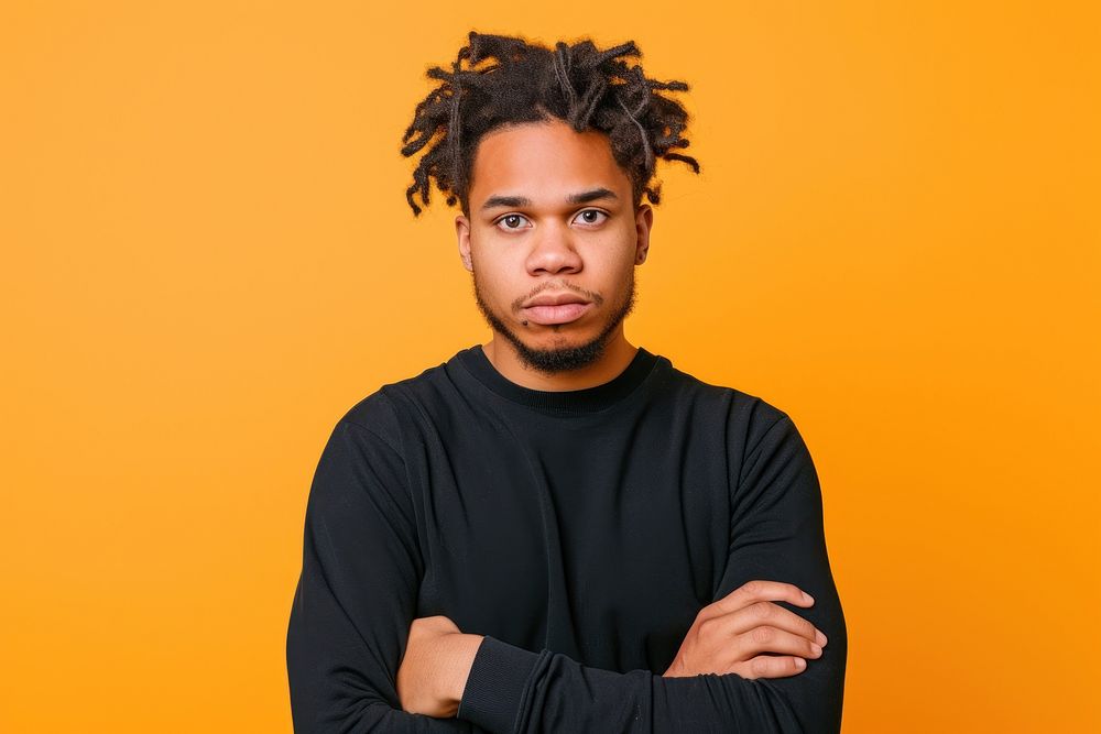 Cool chubby young black man with fashionable clothing style full body on colored background portrait adult individuality.