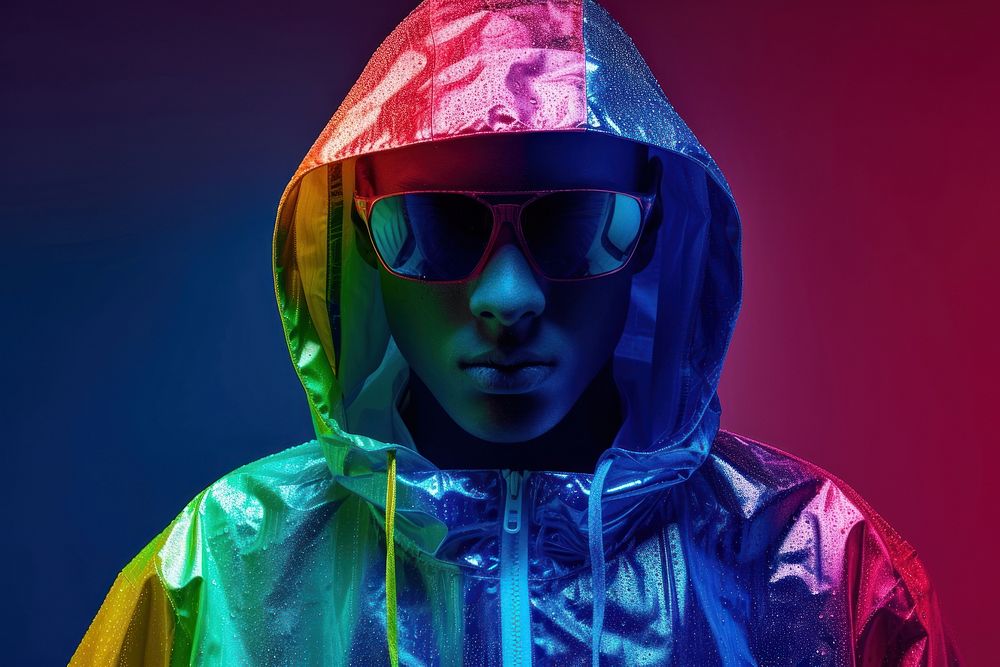 Cool young black man with fashionable clothing style full body on colored background glasses accessories sunglasses.
