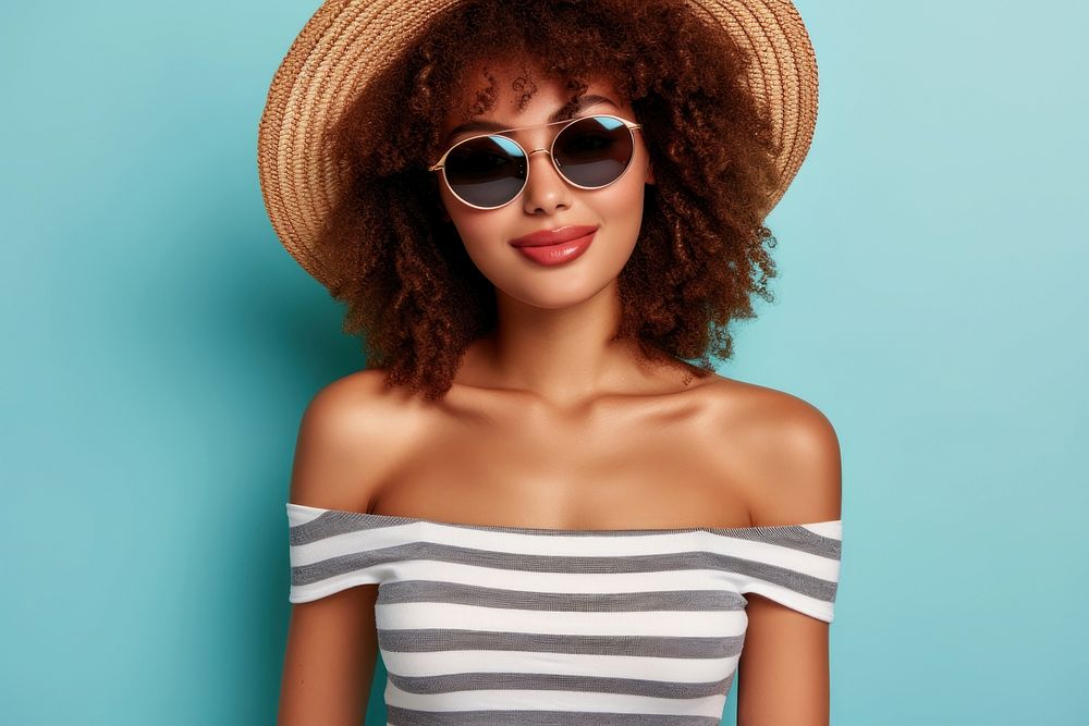 Cool young black woman with fashionable clothing style full body on colored background sunglasses portrait adult.