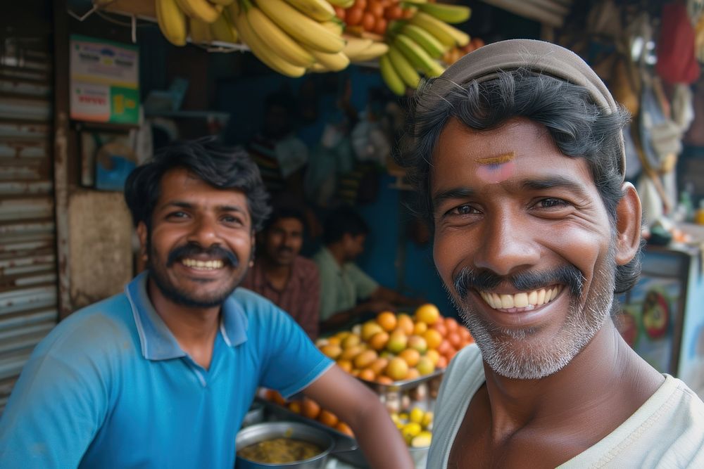 Adult Indian traveller food smiling banana.