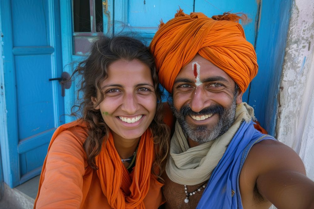 Adult Indian traveller portrait smiling turban.