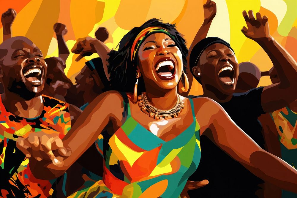 Joyful black people laughing celebrating adult.